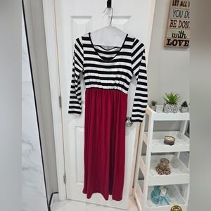 Striped Black and White Dress with Red Skirt